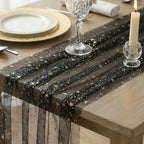 Artoid Mode 10PC Gold Stars Black Gauze Table Runner 120 Inch 10FT, Reversible Glitter Sheer Dining Wedding Holiday Birthday Table Decor for Home Party - Image 3