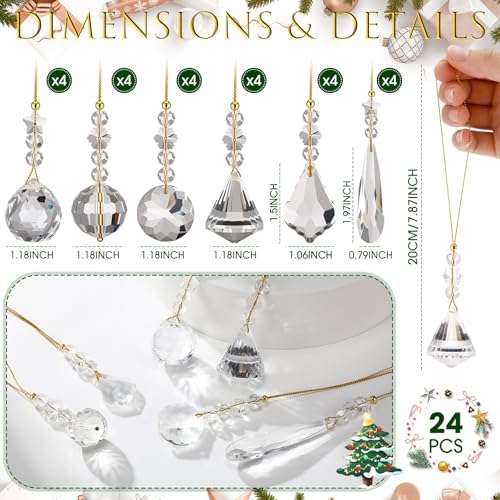 Landical 24 Pcs Crystal Christmas Ornaments Hanging,Clear - Image 2