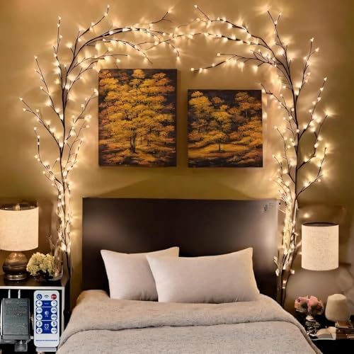 Enchanted Willow Vine Lights for Wall，Christmas Decorations, 96 LED Lights with USB Powered 8 Modes Artificial Plants Lighted Willow Vine Lights for Bedroom Indoor Wedding Decor (75in) - Image 3