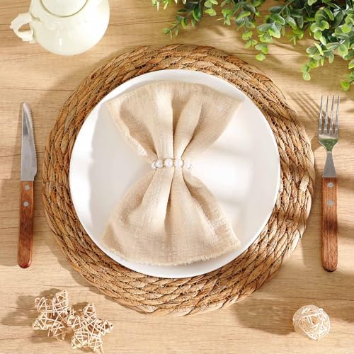 50 Set 13 Inch Round Woven Placemats with Pearl & Rhinestone Napkin Rings - Image 4