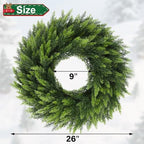 Cllayees Christmas Wreaths for Front Door 26" Large Cedar Wreath - Image 3