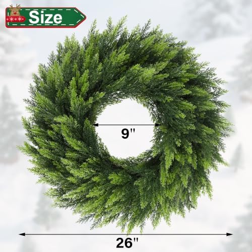 Cllayees Christmas Wreaths for Front Door 26" Large Cedar Wreath - Image 3