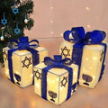 Krissing 3pcs Lighted Hanukkah Gift Boxes for Hanukkah Decorations, Christmas White and Blue Gift Boxes Decor for Chanukah Party Table Centerpieces Yard Jewish Christmas Tree Ornaments by Krissing