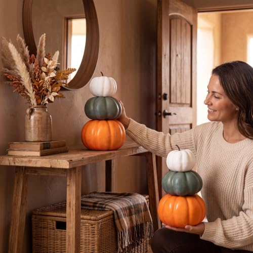 Marsui 2 Set 11.8'' Fall Stacked Pumpkins Decoration - Image 4