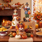 Simgoing 3 Pcs Fall Thanksgiving Figurine Resin Turkey Pilgrims Table Decor - Image 5
