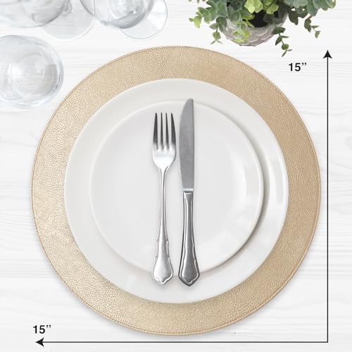 Placemats Set of 6 – Round 15” Faux Leather Table Mats for Dining, Heat Resistant & Non-Slip Washable Table, Indoor, Outdoor, Dining Table Set for 6, Modern Kitchen & Holiday Use, Champagne - Image 3