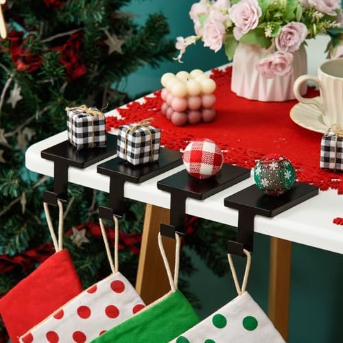 Christmas Stocking Holder for Mantel Fireplace Metal Stocking Hangers Hanging Hooks Heavy Duty Weighted Stocking Holder Bases for Xmas Shelf Fireplace Stair Decor (6, Black) - Image 4