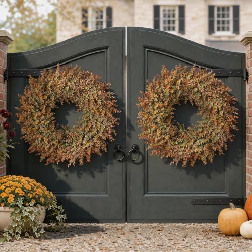 32"Artificial Eucalyptus Wreath with Seed for Front Door Decor(Fall Orange) - Image 3