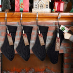 Zubebe 4 Sets 18 in Knitted Christmas Stockings Kit, Metal Stocking Holder and Name Tags Large Knit Xmas Stocking with Marker Pen for Family Holiday Xmas Party Fireplace Mantel Decor (Black) - Image 2