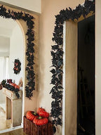 PARTY JOY Black Artificial Maple Leaf Garland - 6PCS 5.6Ft Halloween Decor, Gothic Fall Vines for Front Porch, Thanksgiving Autumn Table Centerpiece & Wall Hanging - Image 6