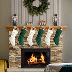 Christmas Stockings, 20 Inch Ivory and Green Cable Knit Stockings Christmas Holiday Decoration, 6 Pack - Image 2