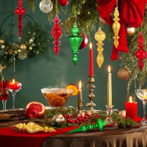Mifoci 8 Pcs 6 Inch Mercury Glass Finial Christmas Ornaments,Red,Gold,Green - Image 6