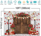 Mocsicka Rustic Wood Door Red Roses Backdrop Love Hearts Brick Wall Background Romantic Valentine's Day Party Decoration Supplies Photo Booth Props (10x7ft) - Image 4