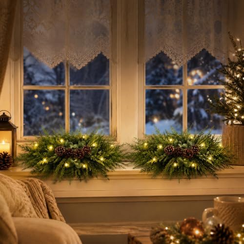 Yalikop 2 Pcs 24.5 Inch Christmas Swags with Light, Pine Cone - Image 5