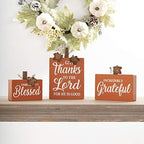 Glitzhome 3 Pack Fall Wooden Table Signs Farmhouse Thanksgiving Wood Blocks for Table Decorations Give Thanks to The Lord Thanksful Grateful Blessed Centerpiece for Tiered Tray Decor - Image 7
