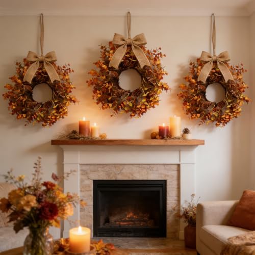 12 Pcs Small Fall Hanging Wreaths with Artificial Autumn Eucalyptus Leaves Natural Pine Cones Mini Cabinet Wreath for Home Table Centerpieces Kitchen Farmhouse Thanksgiving Party Decor - Image 4