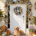 DecorbyHannah 18'' Fall Wreath for Front Door with Lights &Pumpkin Pinecone - Image 2