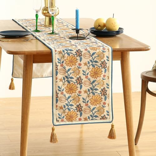 ISAENNE Designer French Linen Table Runner,87"x12"-Estevan B - Image 2