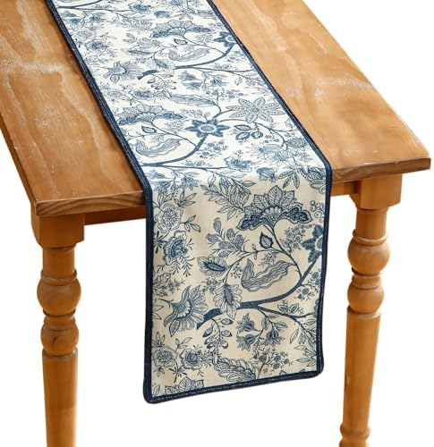 ISAENNE Designer Vintage Linen Table Runner,71"x12"-Ruyi B by Isaennehomedecoration