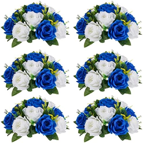 NUPTIO Flower Balls for Wedding Centerpieces - 6 Pcs 9.5 inch Diameter Fake Flower Ball Arrangement Bouquet Party Centerpieces for Tables - Royal Blue Rose Bouquet Centerpiece Flowers for Table by Nuptio