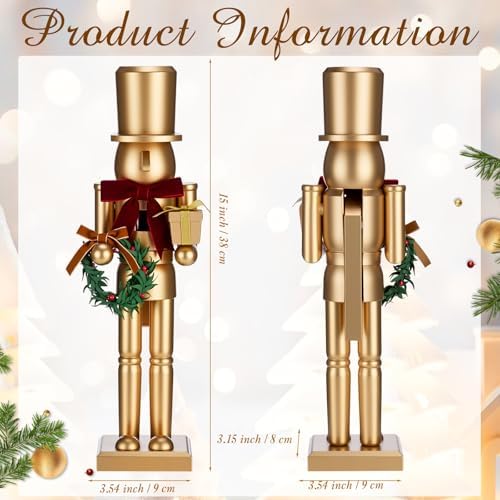 Blosssound 15" Gold Christmas Nutcracker Decor Neutral Figurine, Wreath - Image 2