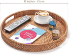 Rattan Large Serving Tray, Wicker Round Fruit/Bread Serving Basket, Extra Large Decorative Ottoman Tray for Living Room, Coffee Table, Breakfast, 16.9 inch - Image 2