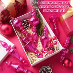 Mifoci 8 Pcs 6 Inch Mercury Glass Finial Christmas Ornaments,Hot Pink - Image 3