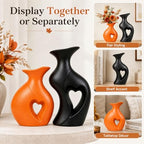 Fall Ceramic Vases Heart Shaped Vase Set of 2 (Orange & Black) - Image 4