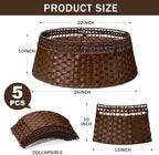 26in Christmas Tree Collar, Natural Woven Rustic & Farmhouse Holiday Decoration, 5-Piece Rattan Tree Skirt Ring Accessory for Xmas Artificial Trees(Brown) - Image 2