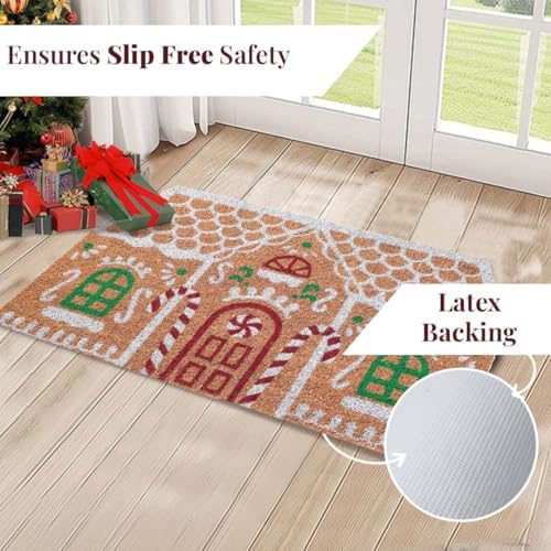 Folkulture Christmas Door Mat Outdoor, Eco Friendly Christmas Door Mats for Front Door, 28 X 16 Inch Welcome Matt or Doormat for Home Entrance, Durable & Anti Slip Coir Door Mats (Gingerbread House) - Image 3
