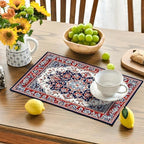 Boho Placemats Set of 6 Traditional Oriental Table Mats Abstract Place Mats Decor Imitation Linen Heat Resistant Blue Red Florals Tablecloth for Dining Decorations Kitchen Party Restaurants 12''x18'' - Image 2