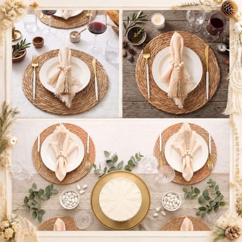 Fanfanwin Set of 6 Boho Woven Placemats with Khaki Napkins, 13 in - Image 6