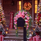 Yinder 24" W Christmas Mailbox Wreath Swag with Red White Bow, LED Lights - Image 5