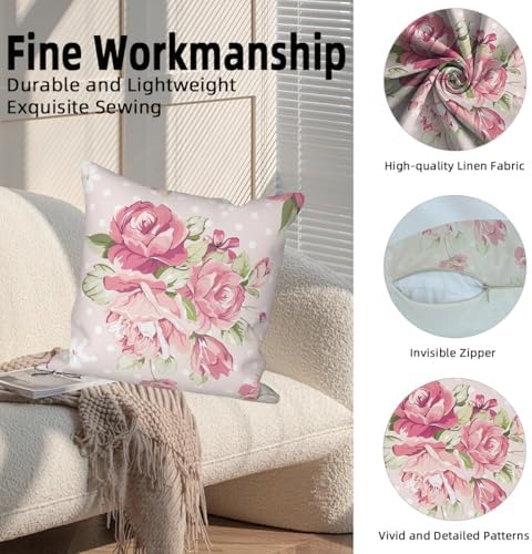 Pink Flower Throw Pillow Covers 22"x22" Set of 4, Romantic Spring Blooming Red Roses Floral Cushion Cases for Couch Chair Sofa Bed Living Room Garden Car Indoor Outdoor Home Decorative - Image 2