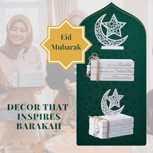 Islamic Wooden Faux Book Set with Moon Star decor, ramadan decorations for home, Great Islamic decor and Eid decorations for home & Mosque. Ramadan gifts idea, eid al adha decorations, Islamic gift - Image 2