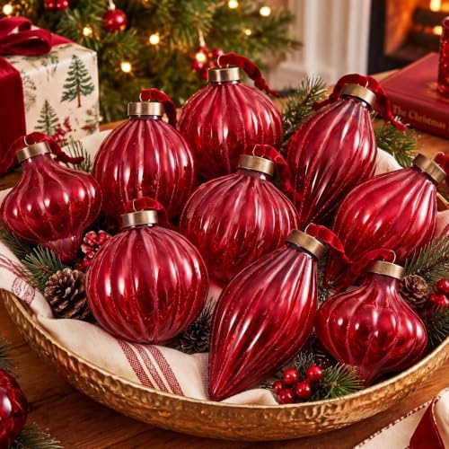 Civaner 9 Pcs Vintage Neutral Christmas Ball Ornaments, Burgundy by Civaner