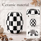 Beeveer 6.7'' Ceramic Pumpkin Vase Black and White Checkered Utensil Holder - Image 2