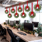 Barydat 12 Pcs 15" Mini Christmas Wreaths for Kitchen Cabinet with Long Bow - Image 6