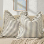 ZWJD Throw Pillow Covers 22x22 Set of 2 Striped Pillow Covers with Fringe Chic Cotton Decorative Pillows Square Cushion Covers for Sofa Couch Bed Living Room Farmhouse Decor, (Navy) by ZWJD