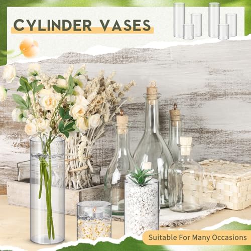 Nuogo 24 Pcs Plastic Cylinder Vases for Centerpieces 4''/6''/8'' Modern - Image 6