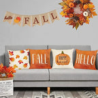 Set of 4 Fall Pillow Covers - 12x12 Inch Thanksgiving Decor Throw Pillows Covers with Pumpkins, Autumn Leaves - Decorative Home & Outdoor Sofa Couch Pillow Cases for Fall Theme Decorations (12 by 12) - Image 6