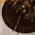 Christmas Tree Skirt, Dark Brown Velvet with Ruffled Pearl Trim, 60 Inch by Amidaky