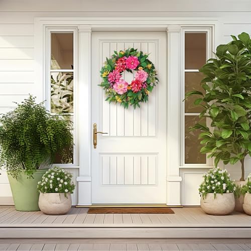 Spring Wreaths for Front Door Outside 24 Inch Spring Door Wreath with Pink Peony, Dahlias & Hydrangea, Handmade Silk Summer Wreaths for Front Door Home Wall Window Proch Seasonal Decor - Image 4