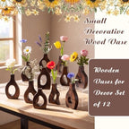 Blulu Set of 12 Small Wooden Vases Bulk for Centerpiece Mini Acacia Wood Vase for Faux Flowers Housewarming Gift Boho Minimalist Home Decor for Kitchen Table Living Room (Brown) - Image 7