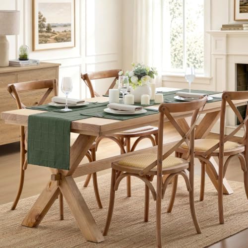 ZeeMart Linen Checked Farmhouse Placemats Set of 6, Army Green 13x19in - Image 6