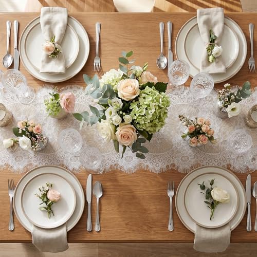 15 Pcs White Lace Table Runners, 14 x 120 Inch Vintage Embroidered Boho Tablecloth, Lace Table Runners for Wedding Bulk, Rustic Decor for Bridal Shower Party - Image 6