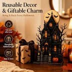 Lighted Halloween Haunted House & Character Figurine Collection, Halloween Decorations with Ghost, Black Cat & Pumpkin Figures, Gothic Haunted House Centerpiece for Mantel Shelf Home Decor，House - Image 7