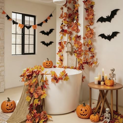 CQURE 10 Pack Fall Garland, 59Ft Artificial Autumn Maple Leaves Vines Thanksgiving Halloween Harvest Decor for Fireplace Mantle Table Indoor Outdoor - Image 5
