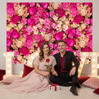 Ticuenicoa 8x8ft Pink Red Rose Flowers Photography Backdrop Valentine's Day Photo Background Baby Shower Wedding Birthday Decoration Bridal Shower Wedding Blossoms Roses Wall Art - Image 4