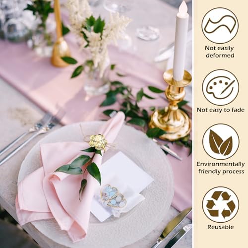 Bokon 50 Pcs Gold Napkin Rings Metal Napkin Holders Bulk, Flower - Image 3